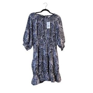 NWT YAKIRA BELLA tiered print 3/4 sleeve dress, lavender black & white, M